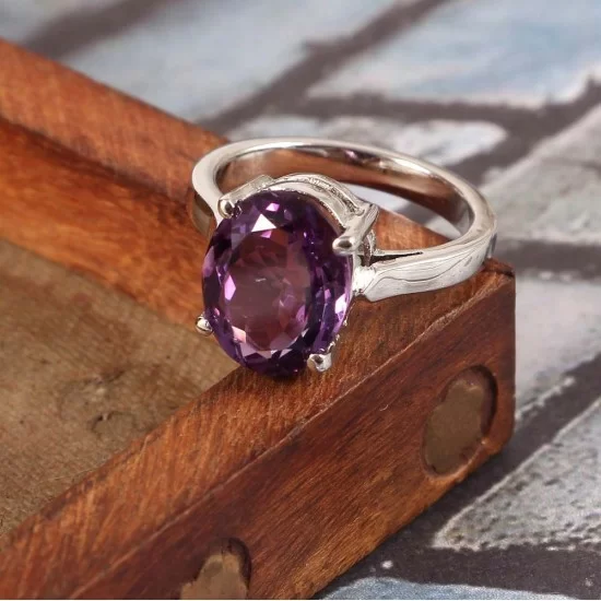 Natural Amethyst Gemstone size deals 10×14 with Moissanite1.5mm Round , 92.5 Silver Gemstone Ring, Velentine Gift, Birthday Gift, Gift For men's